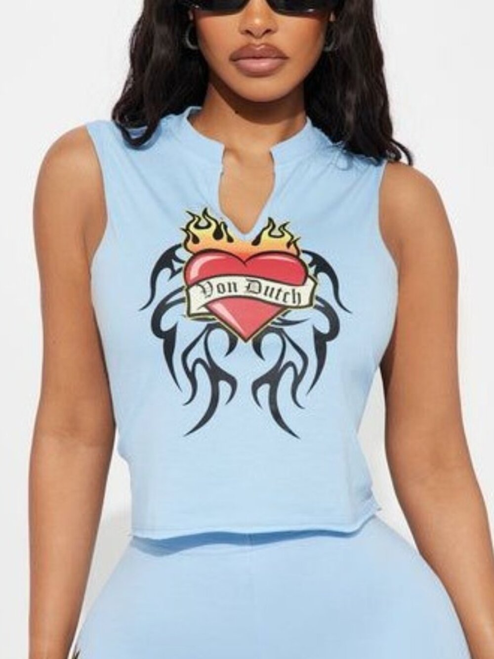 Von Dutch NWT Baby Blue Graphic Cropped Tank Top Streetwear Size M